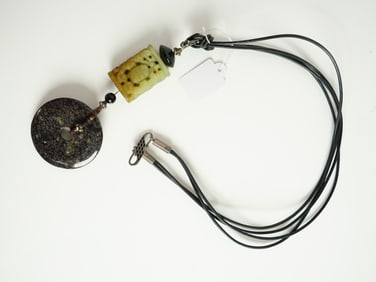 Chinese Carved Jade and Sterling Silver Pendant, Qing Dynasty