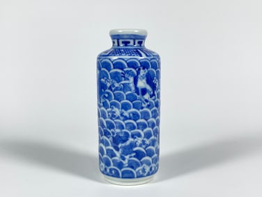 Blue and White with 'Wave and Figure ' Snuff Bottle
