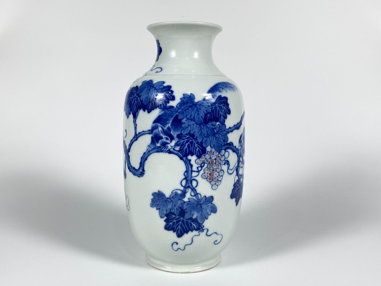 Chinese Underglaze Blue and Red"Grapes and Squirrel" Vase (1 of 9)