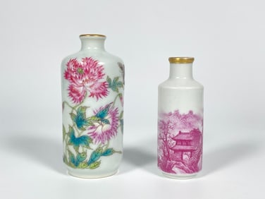 Lot of Two Famille Rose and Rouge-Enameled Snuff Bottles