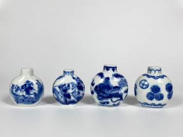 4 Blue and White Porcelain Snuff Bottles