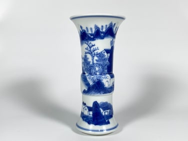 A Small Blue and White 'Landscape' Beaker Vase