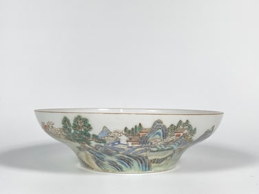 A Famille-Rose 'sLandscape’ Porcelain Bowl, Qing Dynasty