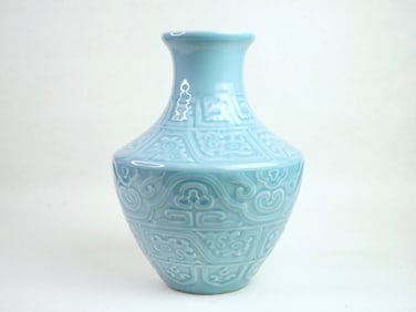 Chinese Moulded Clair-De-Lune-Glazed Vase with Qianlong Marks