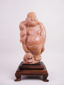 Chinese Carved Soapstone Buddha with Wood Stand