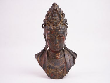 Chinese Gilt Bronze Kwan Yin Buddha Head Bust