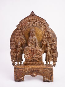 Antique Chinese Gilt Bronze Figure of Shakyamuni Buddha and Bodhisattvas