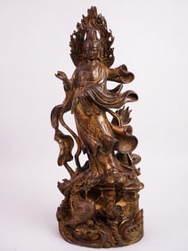 Chinese Gilt Bronze Kwan-Yin with Dragon