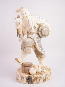 Japanese Figure of An Old Man Holding A Wine Jar