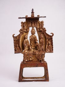 Antique Chinese Gilt Bronze Figure of Shakyamuni Buddha and Bodhisattvas