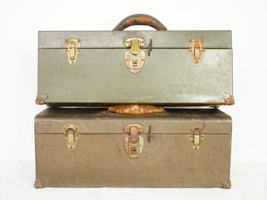 Lot of 2 Vintage Steel Tool Boxes