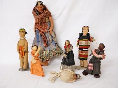 Lot of 7 Vintage Folk Art Handmade Dolls