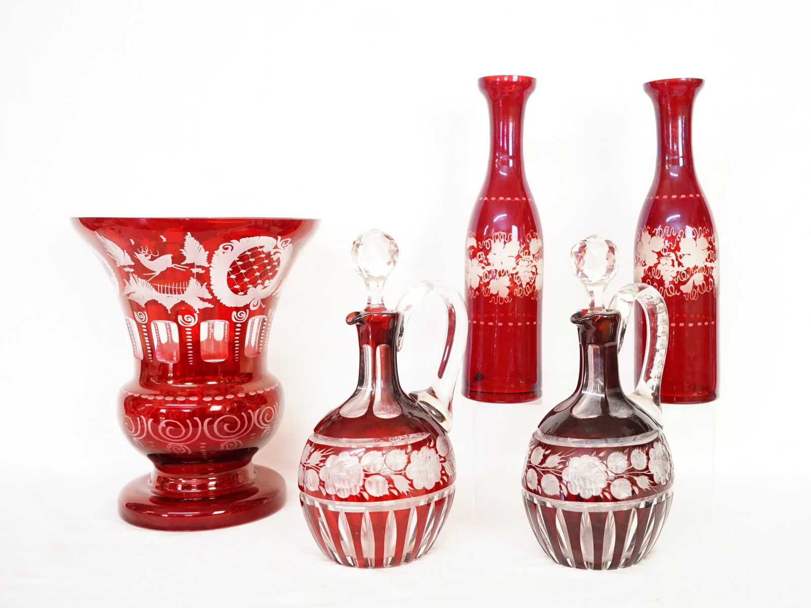 Lot of 5 Bohemian Style Ruby Glass Vases (1 of 8)
