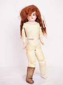 19th Century Bisque Leather Body Doll
