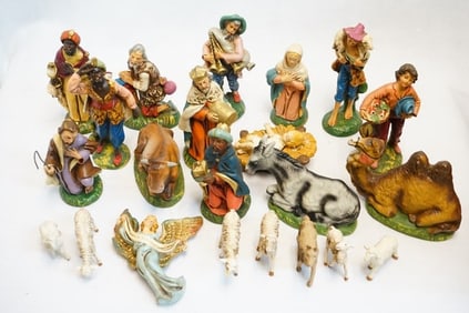 Group of 20 Vintage Italian Nativity Set Christmas Figures