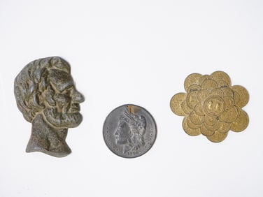 Lincoln Head Metal Paperweight,Bryan Dollar and Metal Paperweight, Lot of 3