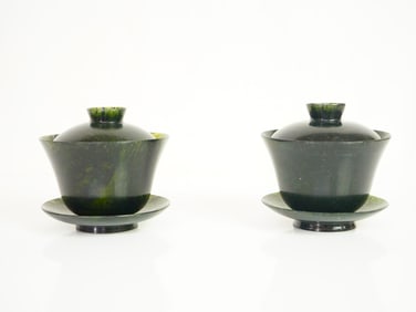 Chinese Carved Jade Tea Set With Box,1950s