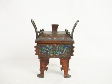 Japanese Bronze Cloisonne Burner Censer by Nakao Munesada, Meiji Period