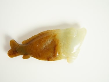 Chinese White and Russet Jade Carving of A Fish