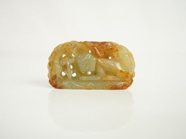 Chinese Celadon and Russet Jade 'Tiger and Crane' Carving 