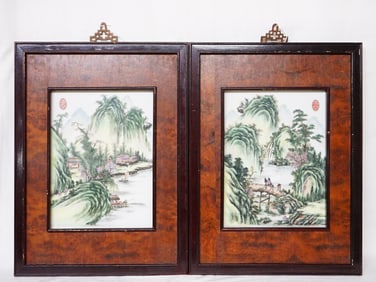 Lot of 2 Chinese 'Landscape' Porcelain Plaques,1950s
