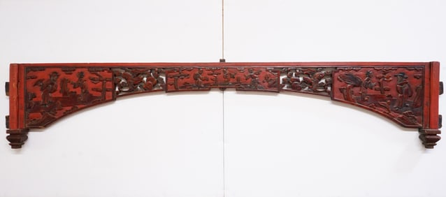 Large Chinese Lacquered Carved Wood Panel,19th Century