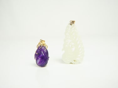 Chinese 14K Gold Amethyst Pendant and Jade Pendant,Qing Dynasty