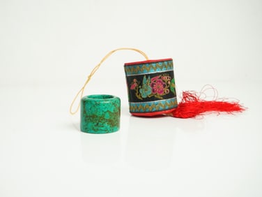 Chinese Turquoise Thumb Ring With Box,Qing Dynasty