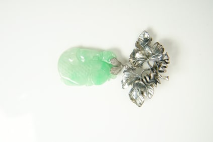 Chinese Carved Silver and Jadeite Brooth ,Qing Dynasty