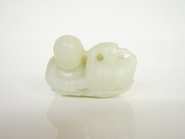 Chinese Small White Jade Carving of A Boy With A Goose,Qing Dynasty