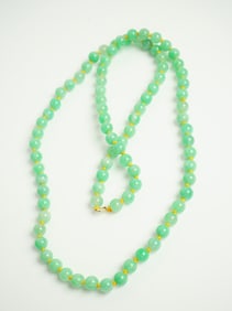 Chinese 14K Gold and Green Jade Bead Necklace,Qing Dynasty