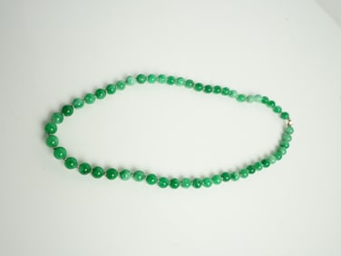 Chinese 14K Gold and Green Jade Bead Necklace,Qing Dynasty