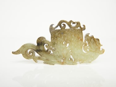 Ancient Chinese Carved Celadon Jade Dragon-Form Pendant