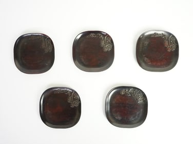 Set of 5 Small Chinese Carved Rosewood Dishes,Qing Dynasty