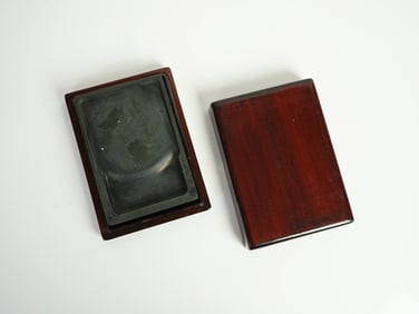 Chinese Carved Inkstone With Wood Box,Qing Dynasty