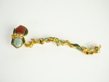 Chinese Gemstones-Inlaid Gilt-Bronze Ruyi Scepter