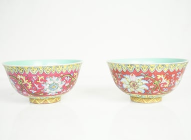 Pair of Chinese Turquoise and Enamel 'Floral' Bowl,Republic Period