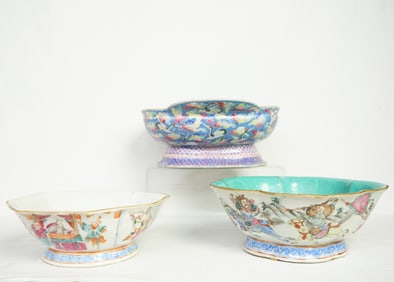 Lot of 3 Chinese Famille Rose Footed Bowls,19th Century