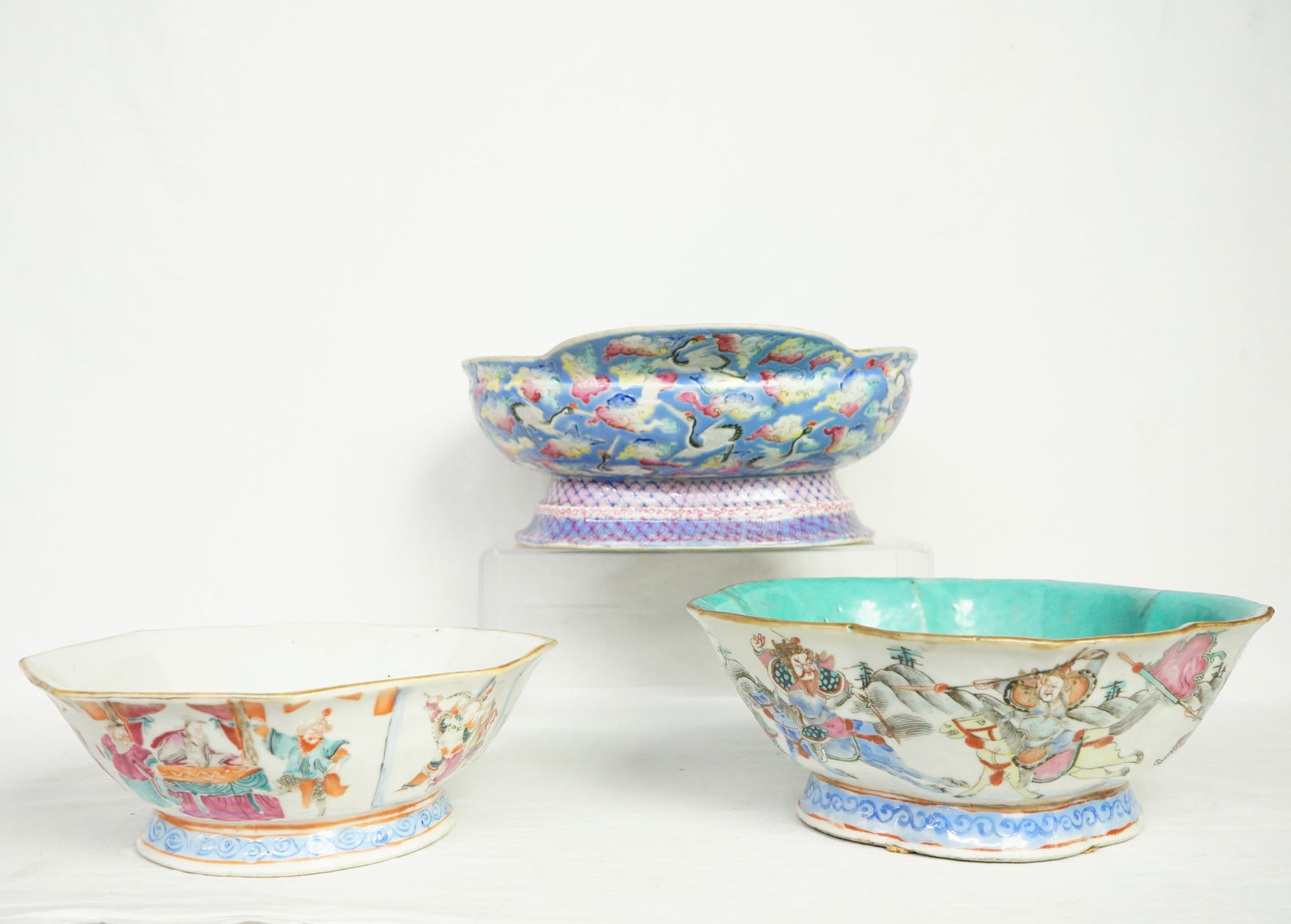 Lot of 3 Chinese Famille Rose Footed Bowls,19th Century (1 of 17)