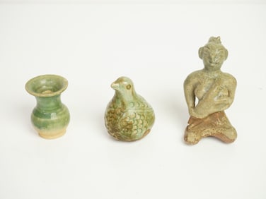 Lot of 3 Chinese Celedon-Glazed Porcelain Pieces, Ming Dynasty or Earlier