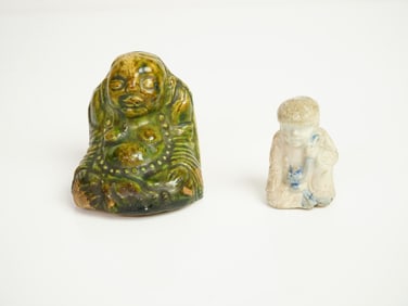 Lot of 2 Chinese Glazed Porcelain Figures,Ming Dynasty or Earlier