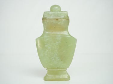 Chinese Carved Celadon Jade Vase and Cover,Qing Dynasty