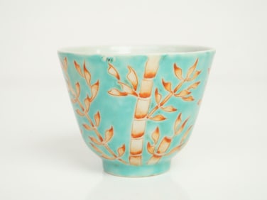 Chinese Turquoise-Ground Iron-Red-Decorated ‘Bamboo’ Cup,Qing Dynasty