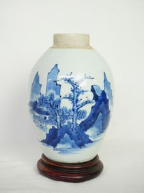 Chinese Blue and White 'Landscape' Jar,Qing Dyansty