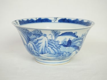 Chinese Blue and White 'Landscape' Bowl,Qing Dyansty