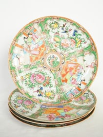 Set of 4 Chinese Export Rose Medallion Plates