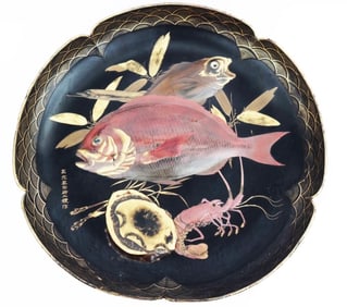 Massive Japanese Meiji Lacquer Charger With Fish Motif