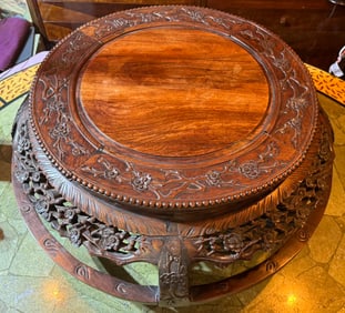 Chinese Round Rosewood Table With Prunus Motif 