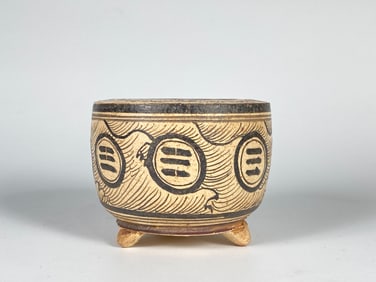 Chinese Cizhou Kiln With Daoist Motifs Tripod Censer