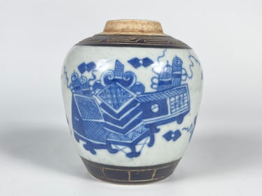 Chinese Small Blue and White 'Hundred Antiques' Ginger Jar